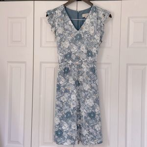 Loft outlet Grey-blue floral Flutter Sleeve dress